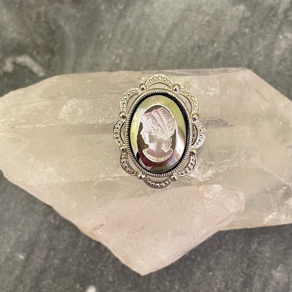 Vintage 40s Cameo Scatter Pin Silver Brooch